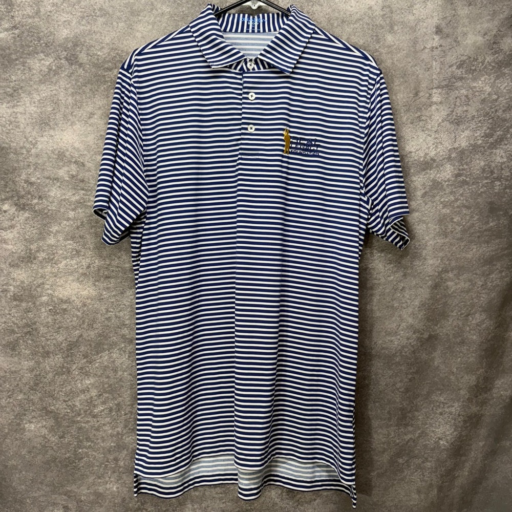B Draddy Sport Golf Polo Shirt Mens M Navy White Striped Seal Legacy Foundation